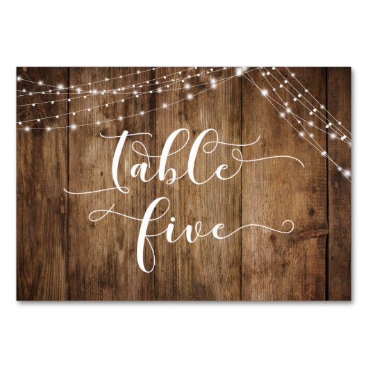Rustic Bruin Hout & Licht Snoeren Tafel Five Card Kaart (Voorkant)