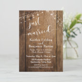Rustic Bruin Hout & Lichtjes Juist Getrouwd Evenem Kaart (Staand voorkant)
