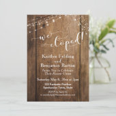 Rustic Bruin Hout & Lichtjes Wij Elopeden Viering Kaart (Staand voorkant)