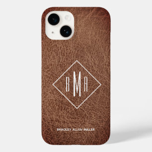 Rustic bruin lederen monogram Case-Mate iPhone 14 hoesje