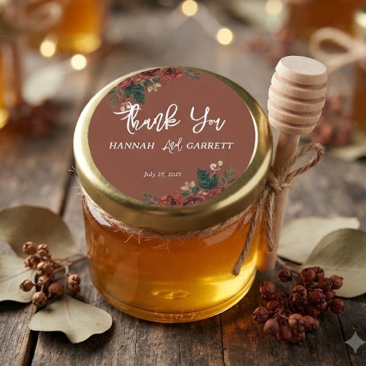 Rustic Bruin Romantische Groene Tuinbruiloft  Ronde Sticker