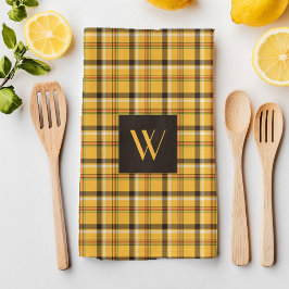 Rustic bruin ruitpatroon met monogram theedoek