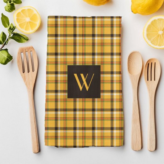 Rustic bruin ruitpatroon met monogram theedoek