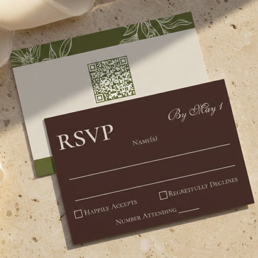 Rustic Bruine Bloem QR RSVP Kaartje