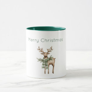 Rustic Bruine Crème Groen Herten Kerstmis Mok