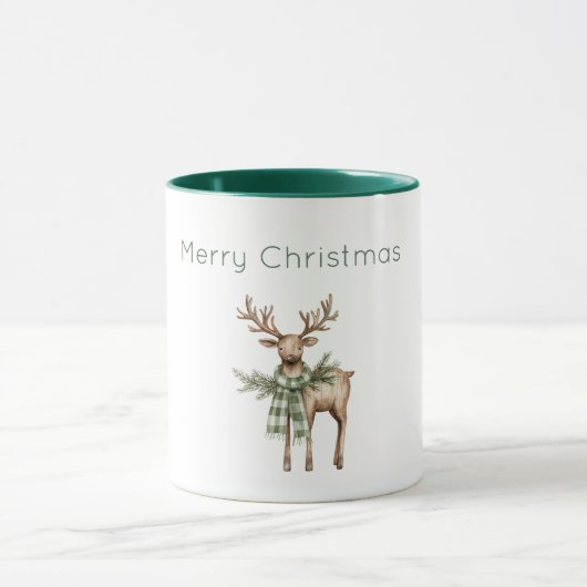 Rustic Bruine Crème Groen Herten Kerstmis Mok (Midden)