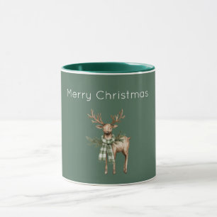 Rustic Bruine Crème Groen Herten Mok