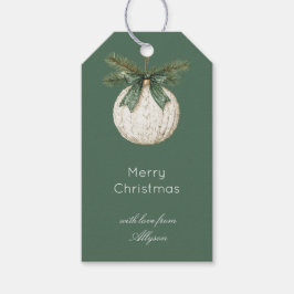 Rustic Bruine Crème Groen Ornament Kerstmis Cadeaulabel