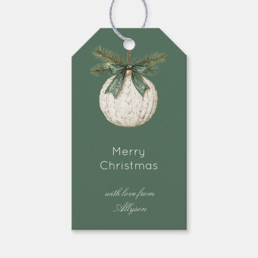 Rustic Bruine Crème Groen Ornament Kerstmis   Cadeaulabel (Voorkant)