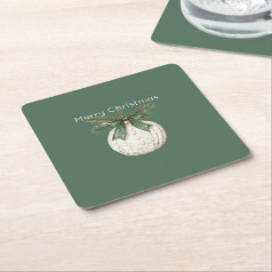 Rustic Bruine Crème Groen Ornament Kerstmis Kartonnen Onderzetters