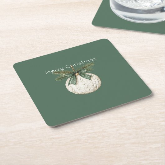 Rustic Bruine Crème Groen Ornament Kerstmis Kartonnen Onderzetters (Schuin)