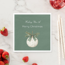 Rustic Bruine Crème Groen Ornament Kerstmis Servet