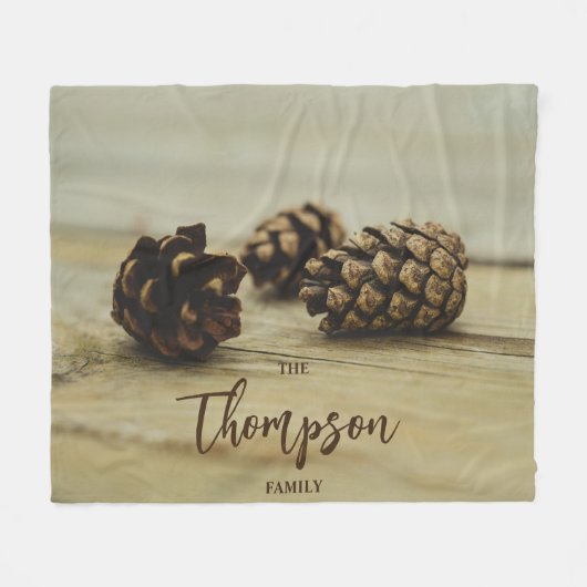 Rustic Bruine Denneappels Herfst Foto Aangepaste N Fleece Deken (Voorkant (Horizontaal))