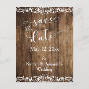 Rustic Bruine Hout met Fancy Typografie Save the D Aankondigingskaart
