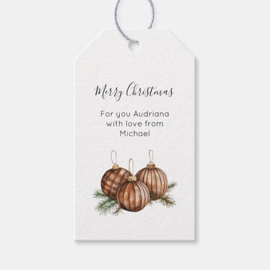 Rustic Bruine Kerstversiering Cadeaulabel (Voorkant)