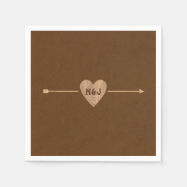Rustic Bruine Kraft Hart Pijl Bruiloft Servet