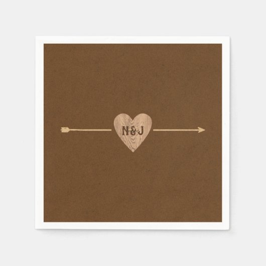 Rustic Bruine Kraft Hart Pijl Bruiloft Servet (Voorkant)