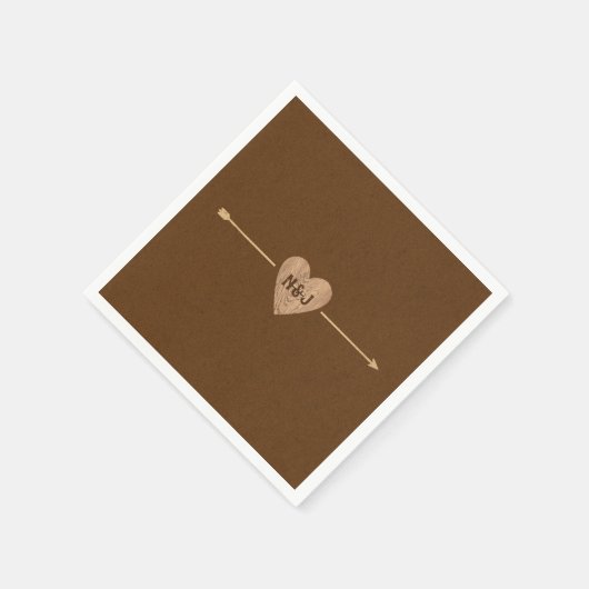 Rustic Bruine Kraft Hart Pijl Bruiloft Servet (Hoek)