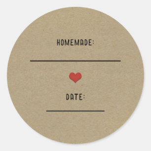 Rustic Bruine Kraft Rode Hart Zelfgemaakte Inmaakp Ronde Sticker