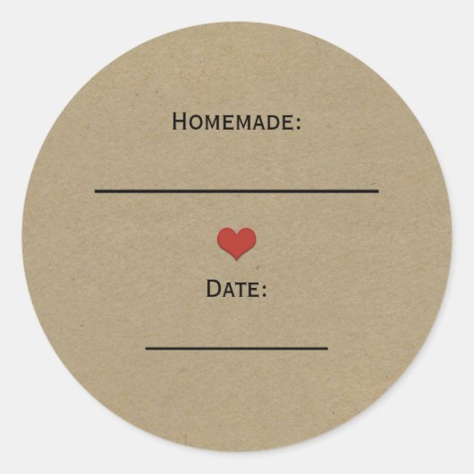 Rustic Bruine Kraft Rode Hart Zelfgemaakte Inmaakp Ronde Sticker (Voorkant)