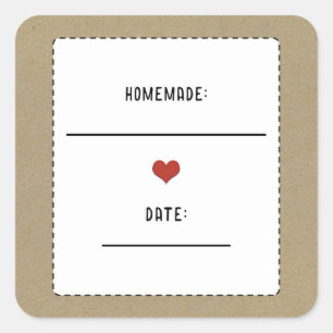 Rustic Bruine Kraft Rode Hart Zelfgemaakte Inmaakp Vierkante Sticker