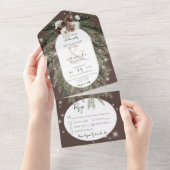 Rustic bruine wintersparkle Dinner All In One Uitnodiging (Afscheurbaar)