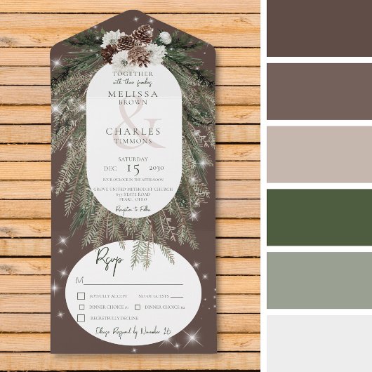 Rustic bruine wintersparkle Dinner All In One Uitnodiging