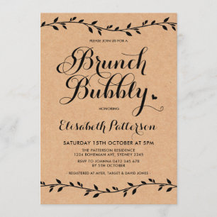 Rustic Brunch & Bubble Baby shower Modern Laurels Kaart