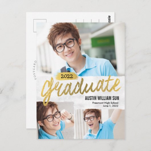 Rustic Brush Afstuderen Announcement Briefkaart (Voorkant / Achterkant)