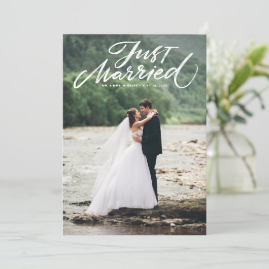 Rustic Brush Lettering Net gehuwde foto Bedankkaart (Staand voorkant)