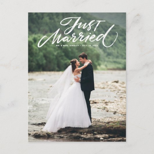 Rustic Brush Lettering Net gehuwde foto Briefkaart (Voorkant)