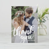 Rustic Brush Lettering Overlay Photo Wedding Bedankkaart (Staand voorkant)
