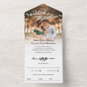 Rustic Brush Script Photo Wedding All In One Uitnodiging (Binnen)