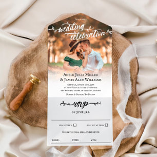 Rustic Brush Script Photo Wedding All In One Uitnodiging