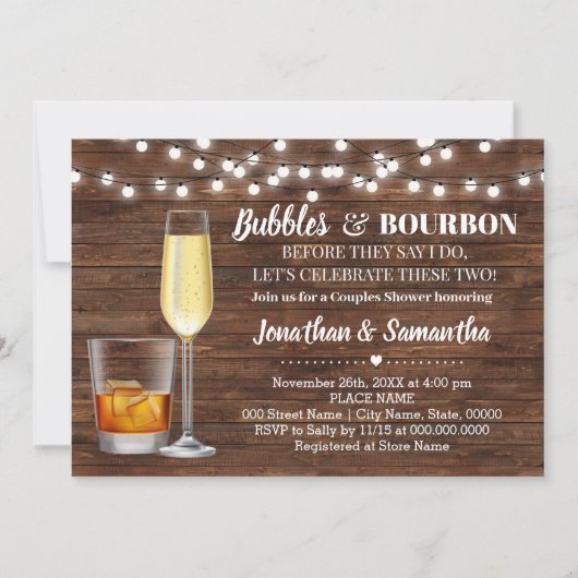 Rustic Bubbles & bourbon voor ik een bruiloft doe Kaart (Voorkant)