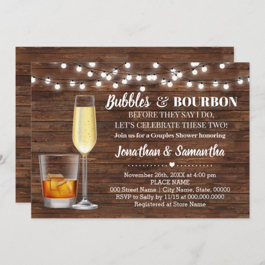 Rustic Bubbles & bourbon voor ik een bruiloft doe Kaart (Voorkant / Achterkant)