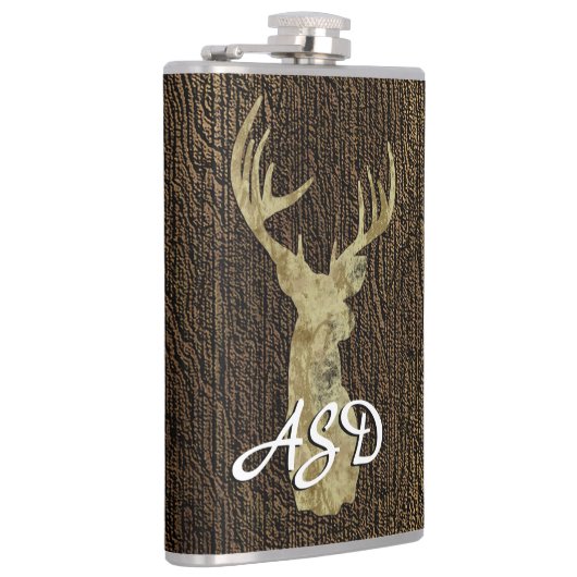 Rustic Buck Deer Hunting Monogram Heupfles (Rechts)