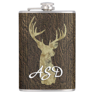 Rustic Buck Deer Hunting Monogram Heupfles