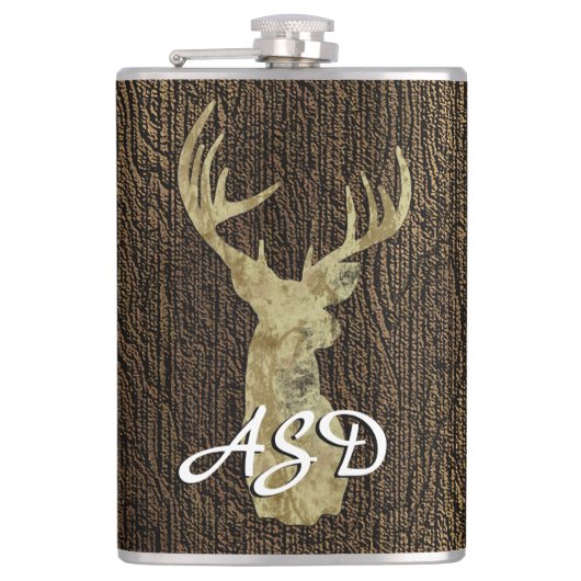 Rustic Buck Deer Hunting Monogram Heupfles (Voorkant)