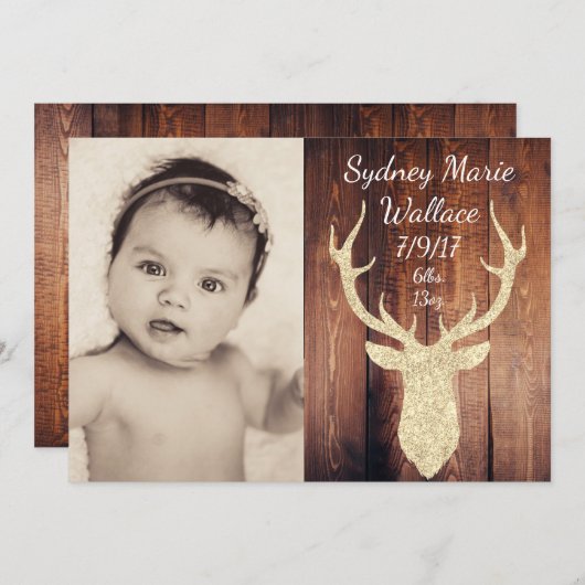 Rustic Buck Doe Baby Aankomst Aankondiging Kaart (Voorkant / Achterkant)