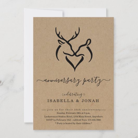 Rustic Buck & Doe Hertengeweien Jubileumfeest I Kaart (Voorkant)