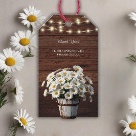 Rustic Bucket Daisy in het Baby shower Bloom Cadeaulabel