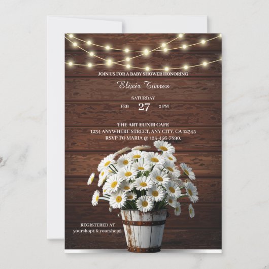 Rustic Bucket Daisy in het Baby shower Bloom Kaart (Voorkant)