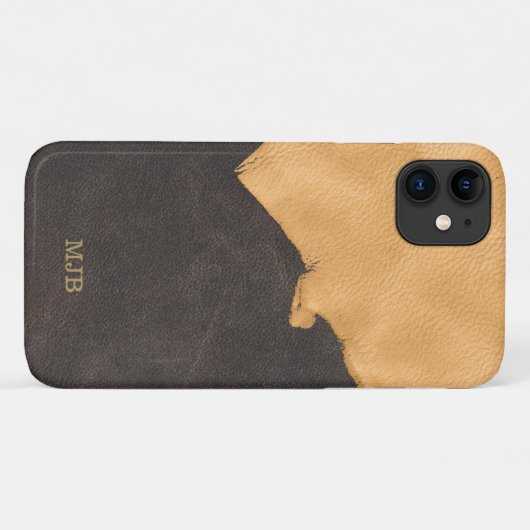Rustic Buckskin Leather Monogram Mannen Case-Mate iPhone Case (Achterkant (horizontaal))