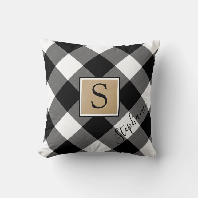 Rustic Buffalo Check afgespeelde monogram scriptna Kussen (Voorkant)