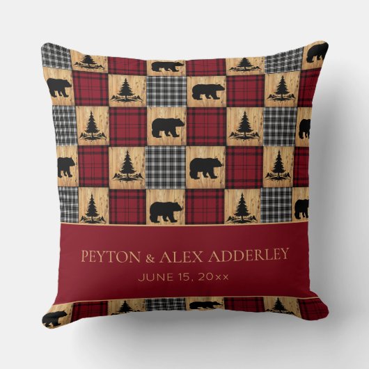 Rustic Buffalo Check Beren Wedding Jubileum Kussen (Achterkant)