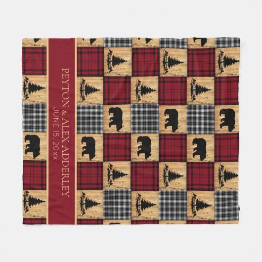 Rustic Buffalo Check Beren Wood Red Black Weddensc Fleece Deken (Voorkant (Horizontaal))