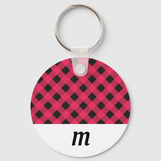 Rustic Buffalo Check Geplakt Monogrammed Kerstmis Sleutelhanger (Voorkant)