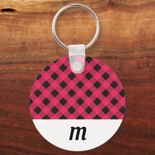 Rustic Buffalo Check Geplakt Monogrammed Kerstmis Sleutelhanger (Voorkant)