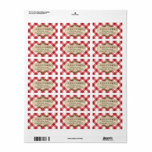 Rustic Buffalo Check Holiday Return Address Labels (Full Sheet)